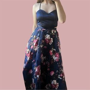 Navy Floral Formal Dress